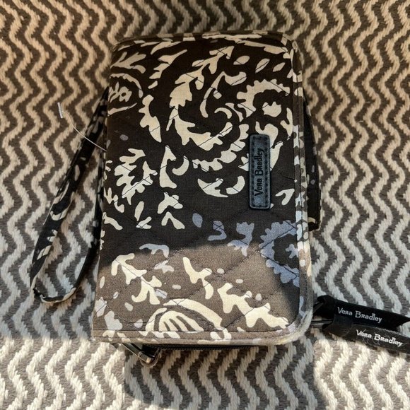 Vera Bradley Black Women Purse Card And Coin Wallet 4" Crossbody Strap Hand Bag - Picture 3 of 8